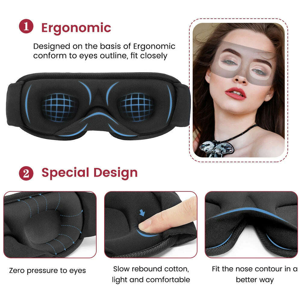 KIMLUD, 3D Sleep Mask Blindfold Sleeping Aid Eyepatch Eye Cover Sleep Patches Eyeshade Breathable Face Mask Eyemask Health Care for Rest, KIMLUD Womens Clothes