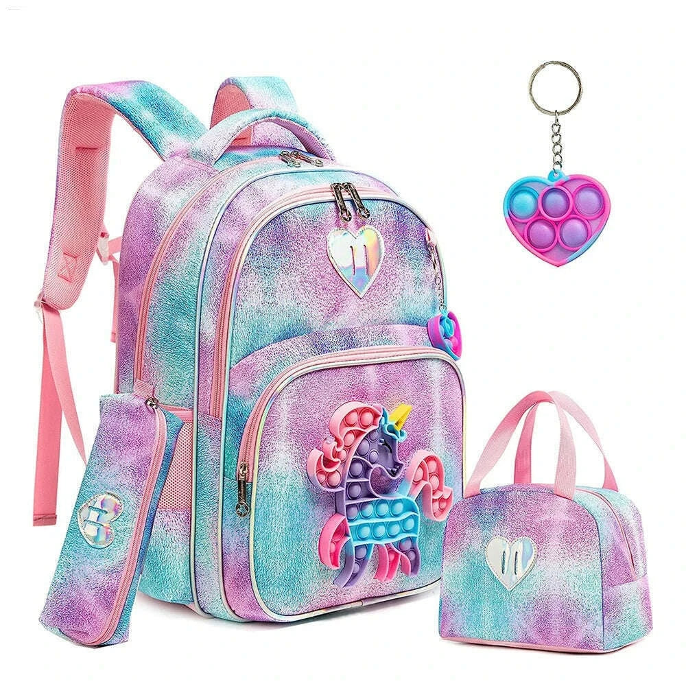 KIMLUD, 3pcs Kids Backpacks for Girls School Bag with Lunch Box Set Cute Bookbag for Primary School, KIMLUD Womens Clothes