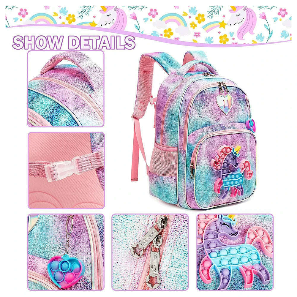 KIMLUD, 3pcs Kids Backpacks for Girls School Bag with Lunch Box Set Cute Bookbag for Primary School, KIMLUD Womens Clothes