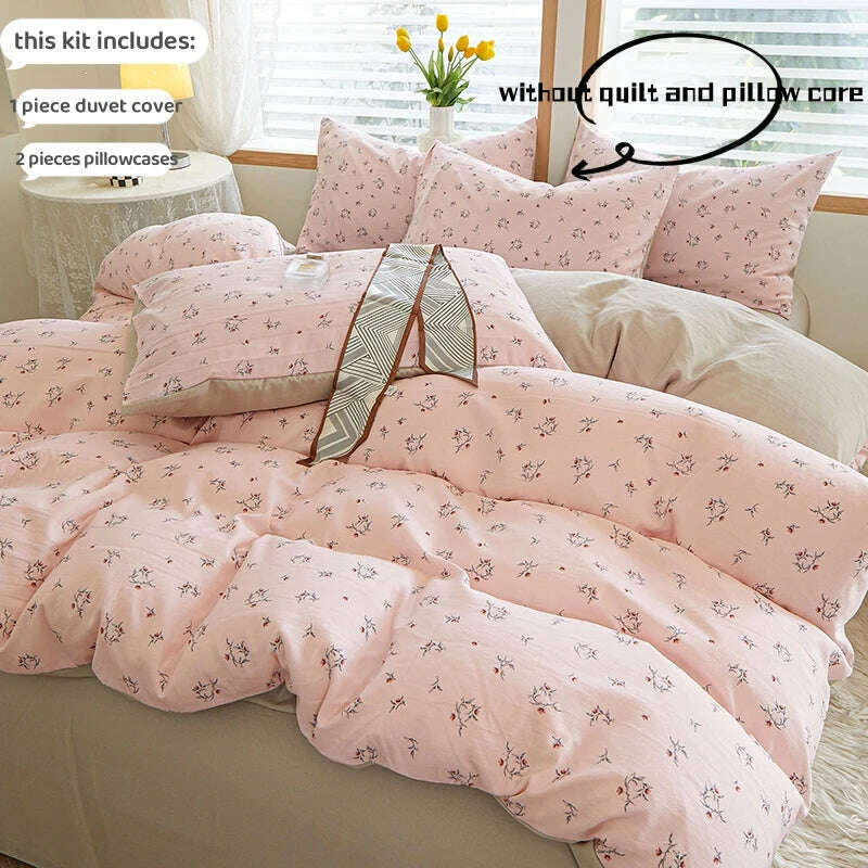 KIMLUD, 3pcs  light gray Duvet Cover Set (1*Duvet Cover + 2*Pillowcase, Without Core), Fresh Flower Print Bedding Set, Soft Comfortable, pink / 135x200cm, KIMLUD APPAREL - Womens Clothes