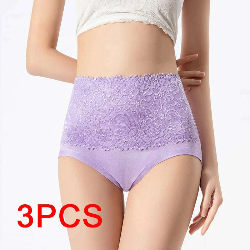 KIMLUD, 3PCS Luxury Woman Lingerie High Waist Seamless Panties Plus Size Briefs Sexy Underware Underwear Women Lace Panties Female M-6XL, KIMLUD Womens Clothes