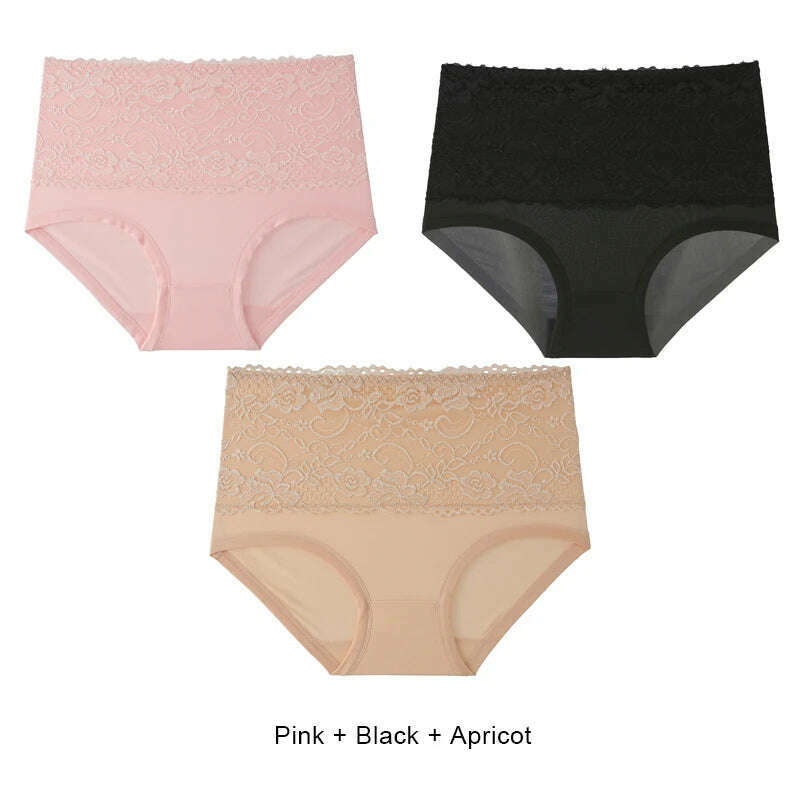 KIMLUD, 3PCS Luxury Woman Lingerie High Waist Seamless Panties Plus Size Briefs Sexy Underware Underwear Women Lace Panties Female M-6XL, Set 1 / 5XL(117-132KG) / 3pcs, KIMLUD APPAREL - Womens Clothes