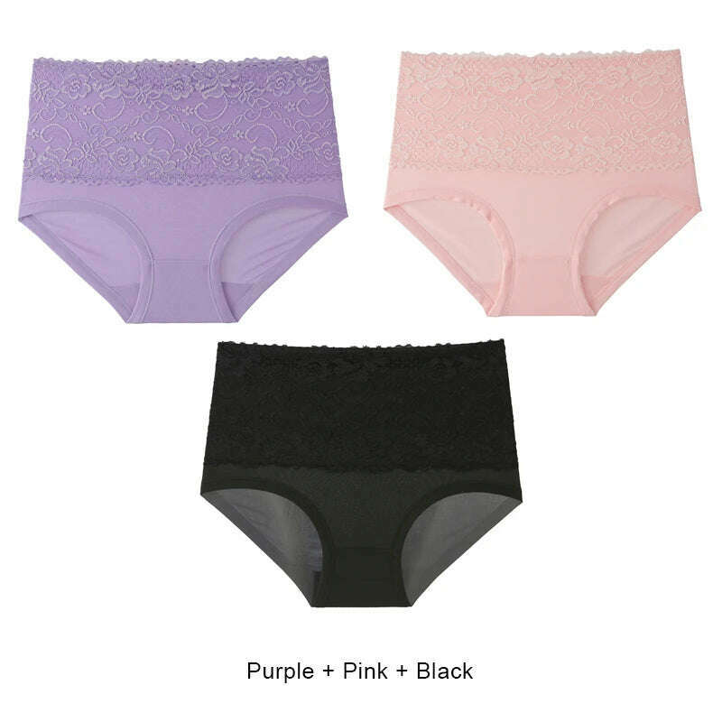 KIMLUD, 3PCS Luxury Woman Lingerie High Waist Seamless Panties Plus Size Briefs Sexy Underware Underwear Women Lace Panties Female M-6XL, Set 2 / XXXL(90-105KG) / 3pcs, KIMLUD APPAREL - Womens Clothes