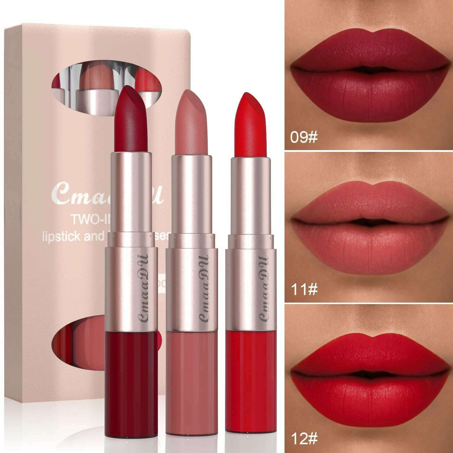 KIMLUD, 3pcs of 2-in-1 lipstick and lip gloss set matte durable waterproof lipstick, 18932-04, KIMLUD APPAREL - Womens Clothes