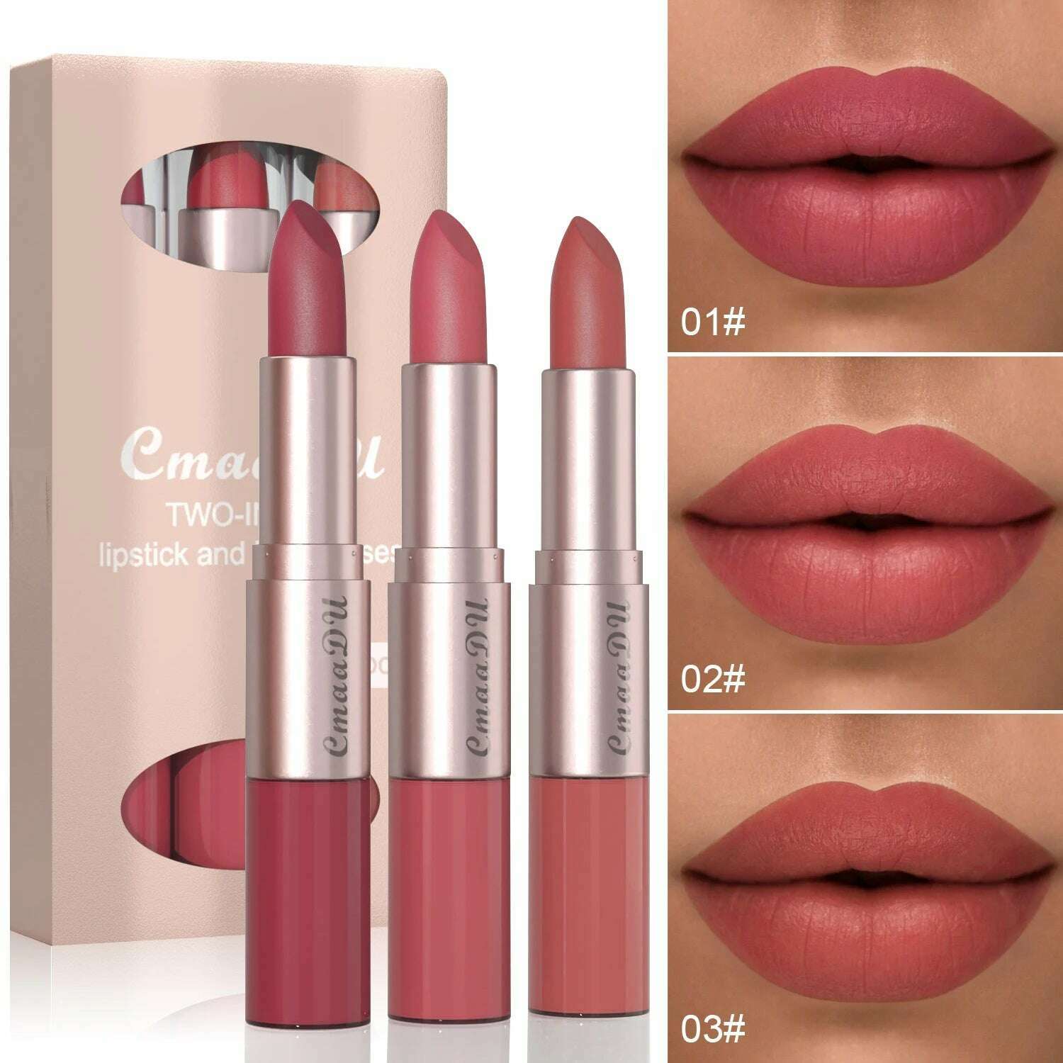 KIMLUD, 3pcs of 2-in-1 lipstick and lip gloss set matte durable waterproof lipstick, 18932-01, KIMLUD APPAREL - Womens Clothes