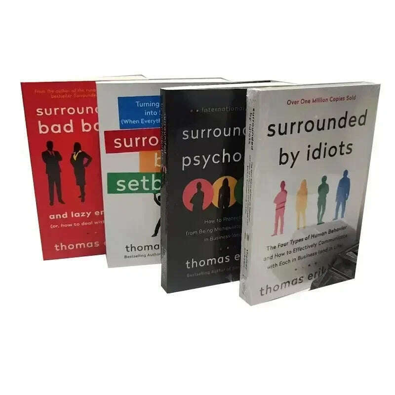 KIMLUD, 4 Books Set By Thomas Erikson Surrounded By Idiots,by Psychopaths,by Setbacks,by Bad Bosses Bestseller Book in English, KIMLUD Womens Clothes
