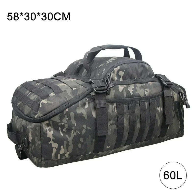 KIMLUD, 40L 60L 80L Travel Duffel Bag Military Tactical Backpack with Adjustable Strap Weekender Bag for Men Women Waterproof Gym Bags, 60L Camo Black / CHINA, KIMLUD APPAREL - Womens Clothes