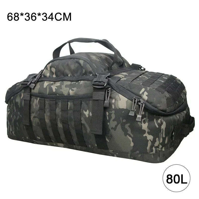 KIMLUD, 40L 60L 80L Travel Duffel Bag Military Tactical Backpack with Adjustable Strap Weekender Bag for Men Women Waterproof Gym Bags, 80L Camo Black / CHINA, KIMLUD APPAREL - Womens Clothes