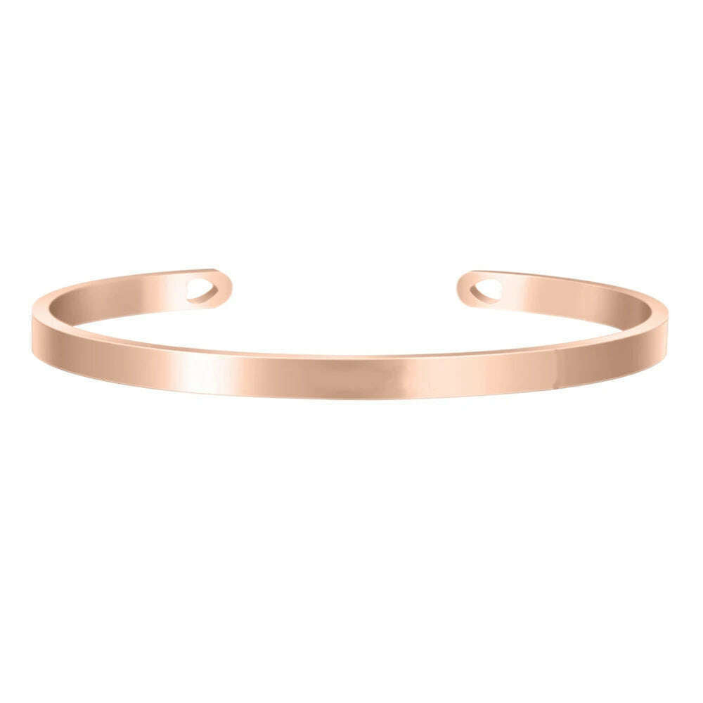 KIMLUD, 4mm 6mm Heart Bracelet Custom Names Bangles Silver Gold Rosegold, 4mm Rose, KIMLUD APPAREL - Womens Clothes