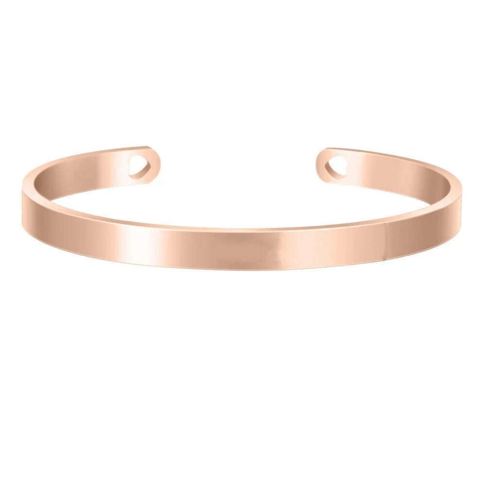 KIMLUD, 4mm 6mm Heart Bracelet Custom Names Bangles Silver Gold Rosegold, 6mm Rose, KIMLUD APPAREL - Womens Clothes