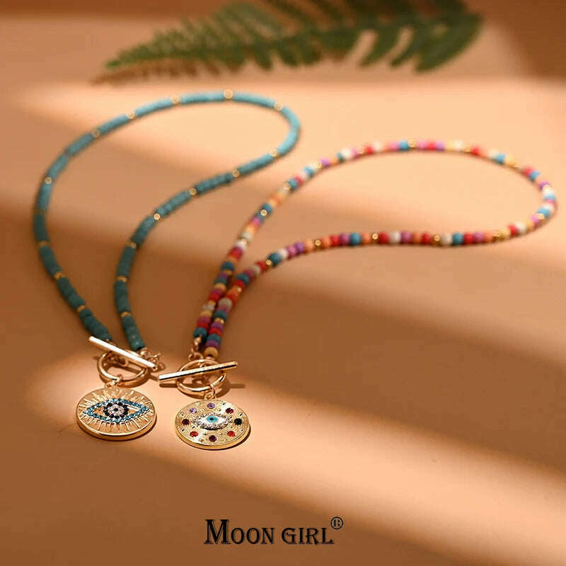 4mm Colorful Stone Choker Necklace for Women Round Evil Charm Pendant Necklace Fashion New Daily Jewelry - KIMLUD