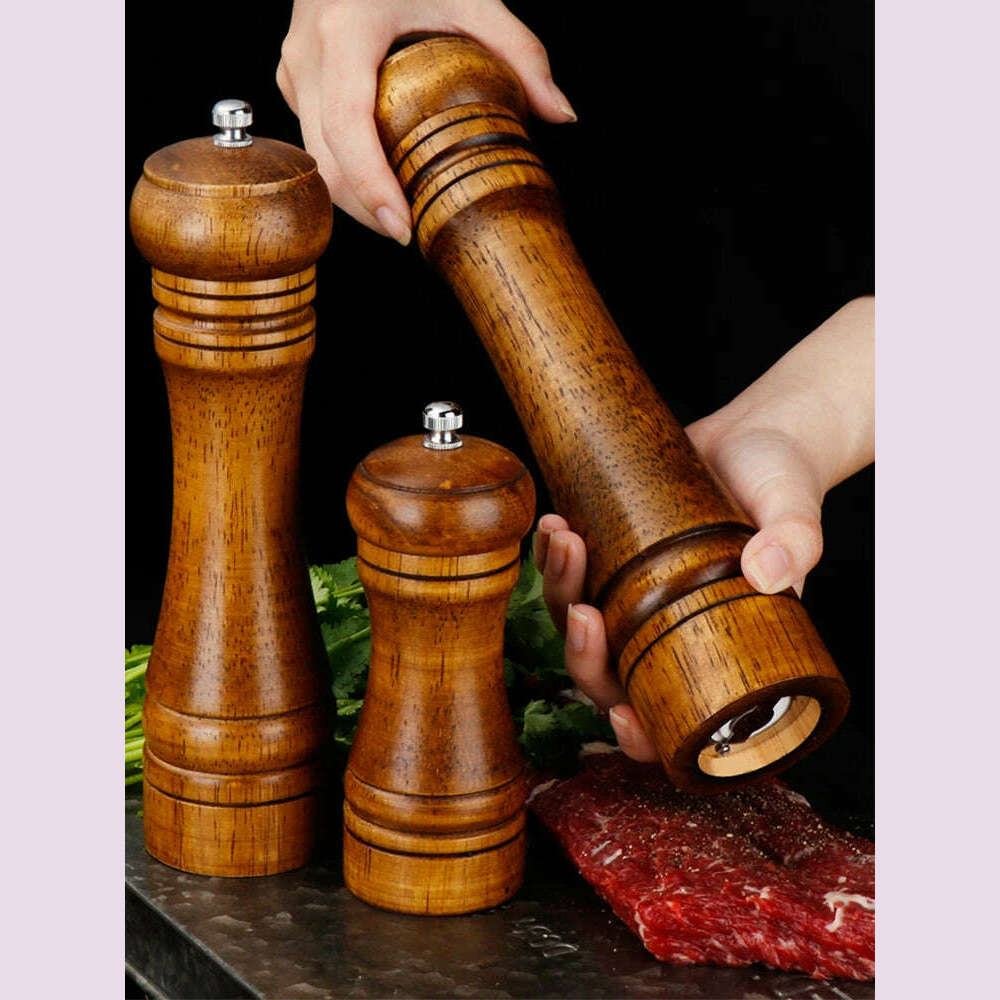 5" 8" 10" Salt and Pepper Grinder, Solid Wood Spice Pepper Mill with Strong Adjustable Ceramic Grinder Kitchen Cooking Tools - KIMLUD