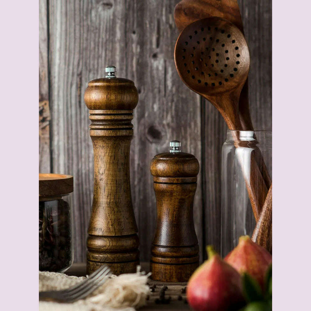 KIMLUD, 5" 8" 10"  Salt and Pepper Grinder, Solid Wood Spice Pepper Mill with Strong Adjustable Ceramic Grinder Kitchen Cooking Tools, KIMLUD Womens Clothes