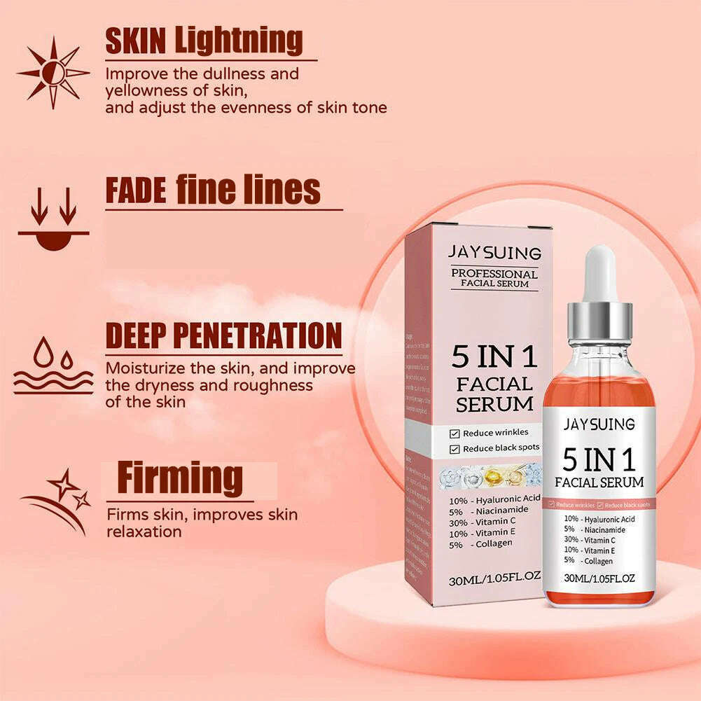 KIMLUD, 5 In 1 Fade fine lines Firming Face Serum Moisturizing brightning Vitamin C Hyaluronic Acid Facial Serum Shrink Pores Skin Care, KIMLUD Womens Clothes