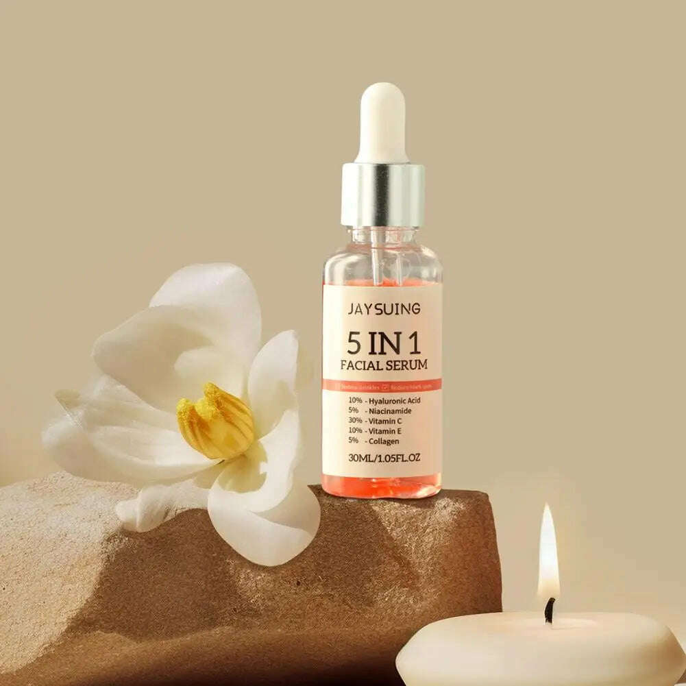 5 In 1 Fade fine lines Firming Face Serum Moisturizing brightning Vitamin C Hyaluronic Acid Facial Serum Shrink Pores Skin Care - KIMLUD