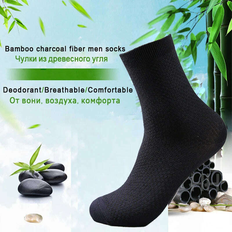 KIMLUD, 5 Pairs Men Bamboo Fiber Crew Casual Socks Man High Quality Spring Summer Autumn Business Breathable Black Male Dress Long Socks, KIMLUD Womens Clothes