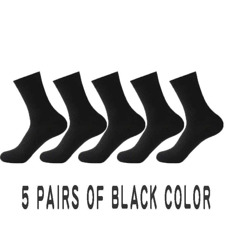 KIMLUD, 5 Pairs Men Bamboo Fiber Crew Casual Socks Man High Quality Spring Summer Autumn Business Breathable Black Male Dress Long Socks, 5 black color / EU 38-44, KIMLUD APPAREL - Womens Clothes