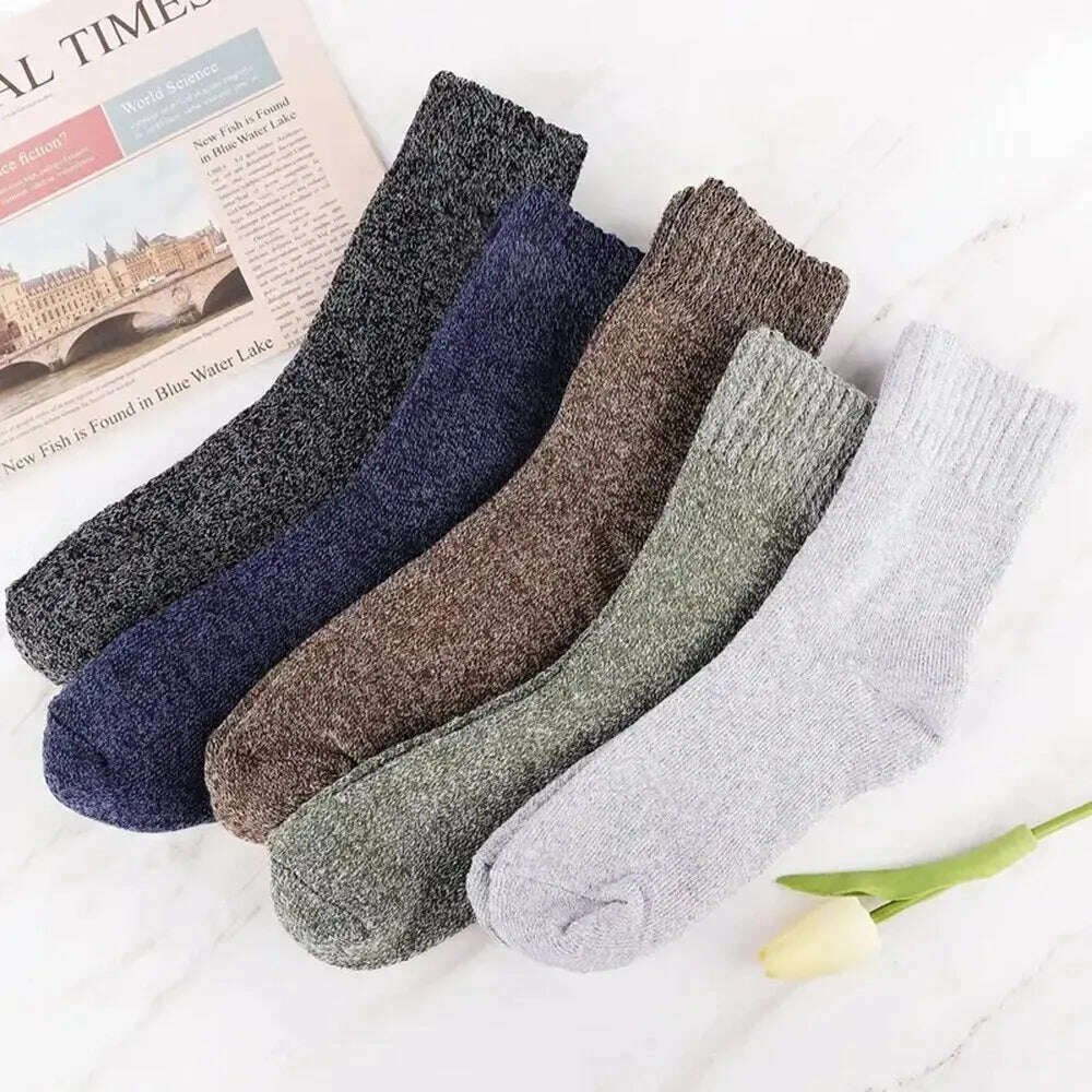 KIMLUD, 5 Pairs Men's Retro Solid Color Casual Wool Socks Winter Warm Mid Length Sock Ultra Thick Harajuku Men Antifreeze Cashmere Socks, KZ049 / One Size, KIMLUD APPAREL - Womens Clothes