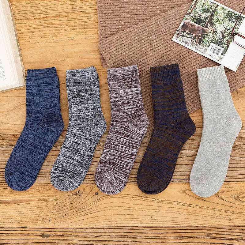 KIMLUD, 5 Pairs Solid Color Wool Socks Men Business Casual Breathable Spring Winter Keep Warm Thicken Male Crew Socks Calcetines Hombre, E / 39-44(NO BOX 5PAIRS), KIMLUD Womens Clothes