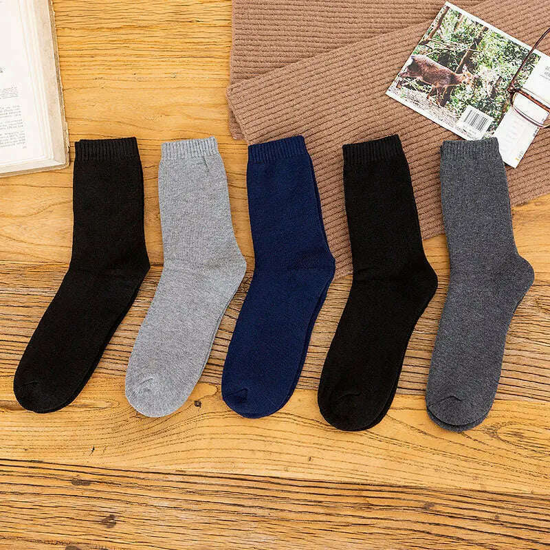 KIMLUD, 5 Pairs Solid Color Wool Socks Men Business Casual Breathable Spring Winter Keep Warm Thicken Male Crew Socks Calcetines Hombre, C / 39-44(NO BOX 5PAIRS), KIMLUD Womens Clothes