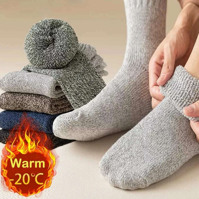 KIMLUD, 5 Pairs Winter Warm Men’s Socks Wool Male Women Socks Super Thicker Solid Socks Merino Wool Socks Against Cold Snow Terry Socks, KIMLUD Womens Clothes