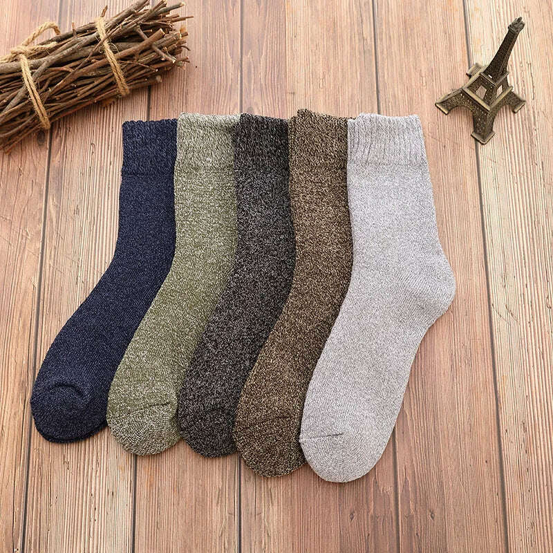 KIMLUD, 5 Pairs Winter Warm Men’s Socks Wool Male Women Socks Super Thicker Solid Socks Merino Wool Socks Against Cold Snow Terry Socks, KIMLUD Womens Clothes