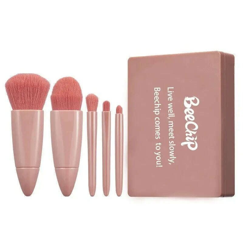 5 PCs Cosmetic Brush Portable Makeup Brush Travel With Mirror Box Makeup Set Brush Loose Brush Blush Brush Eyeshadow Brush - KIMLUD