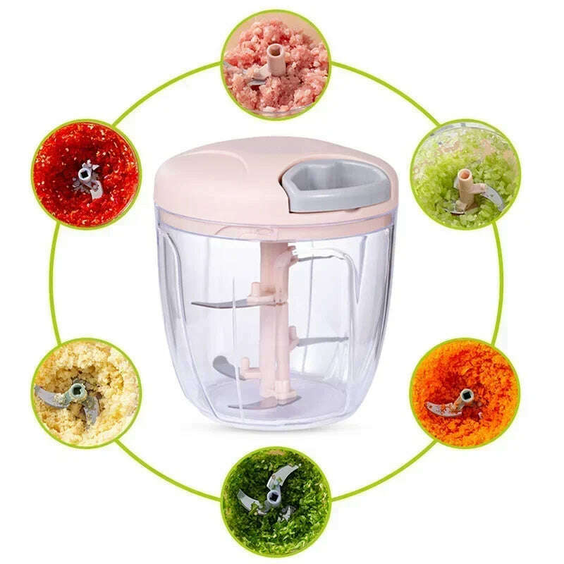 500/900ML Garlic Chopper Manual Rotate Vegetable Cutter Chopper Slicer Fruit Garlic Crusher Kitchen Gadget Blenders Meat Grinder - KIMLUD