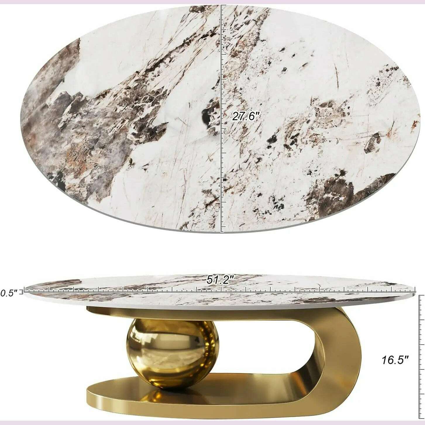 KIMLUD, 51" Lx28 Wx16.5 H.Modern Oval Stone Coffee Table with Abstract Gold Metal Base - Perfect Centerpiece for Stylish Living Rooms-Go, KIMLUD Womens Clothes