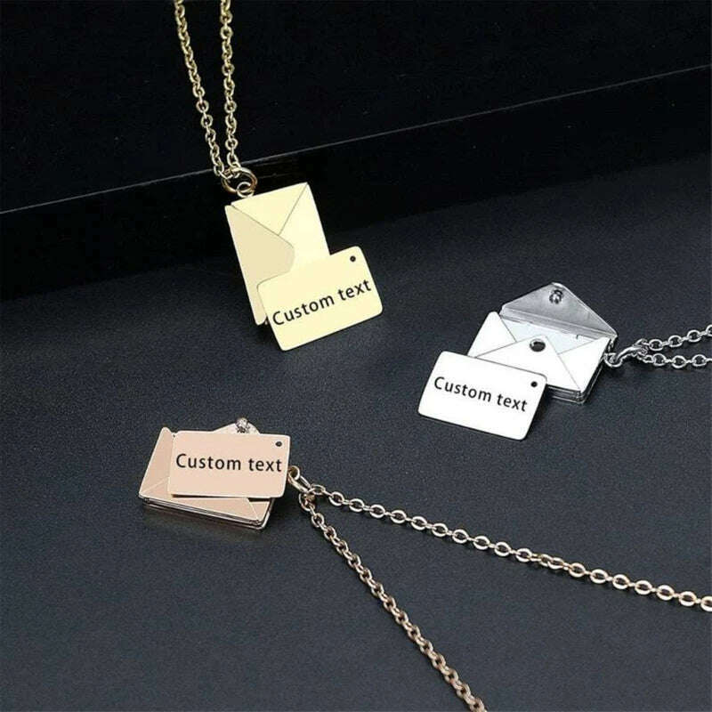 KIMLUD, 517F Valentine's Day Love you Secret  Message Pendant Necklace Stainless Steel Can Open Photo Frame Envelope Necklace, KIMLUD Womens Clothes