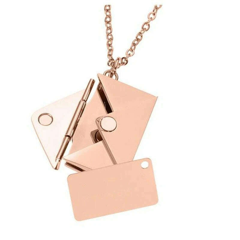 KIMLUD, 517F Valentine's Day Love you Secret  Message Pendant Necklace Stainless Steel Can Open Photo Frame Envelope Necklace, KIMLUD Womens Clothes