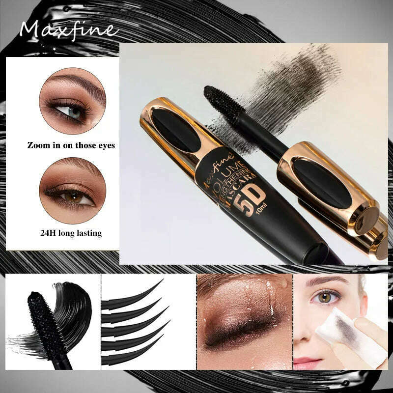 KIMLUD, 5D silk mascara with big eyes, strong and lasting black content and length, waterproof and non-caking, and prolonged mascara., KIMLUD Womens Clothes