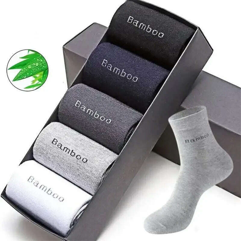 KIMLUD, 5Pairs/Men's Bamboo Fiber Socks Business Black Mid-tube Socks Deodorant Absorbent Breathable Spring Summer Bamboo Socks for Men, KIMLUD Womens Clothes