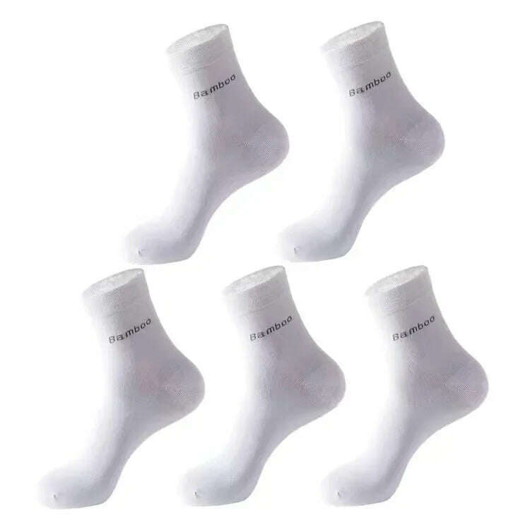 KIMLUD, 5Pairs/Men's Bamboo Fiber Socks Business Black Mid-tube Socks Deodorant Absorbent Breathable Spring Summer Bamboo Socks for Men, 5 Pairs White / EU38-45, KIMLUD APPAREL - Womens Clothes