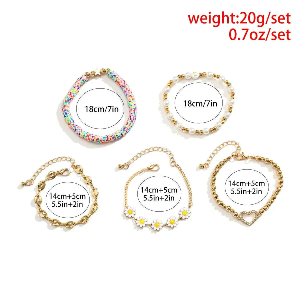 5Pcs/Set Kpop Sunflower Ball Polymer Clay Chain Bracelets for Women 2023 Trending Rhinestone Love Heart Bangles Couple Jewelry - KIMLUD