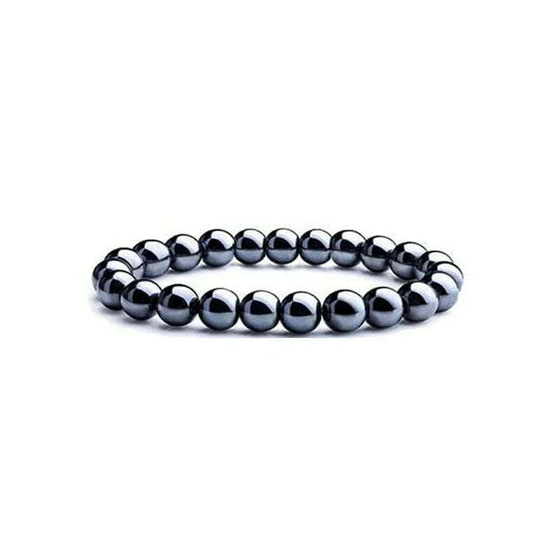 KIMLUD, 6-12mm Natural Hematite Stone Handmade Bracelet Elasticity Smooth Round Shape Beads Men Women's Jewelry 18-19cm  sk502, KIMLUD Womens Clothes