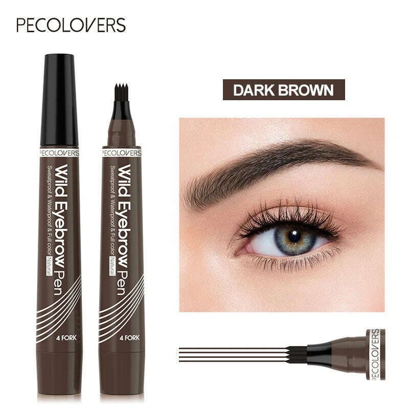 KIMLUD, 6 Colors Eyebrow Pen Waterproof Fork Tip Eyebrow Tattoo Pencil Long Lasting Professional Fine Sketch Liquid Eye Brow Pencil, Dark brown, KIMLUD Womens Clothes