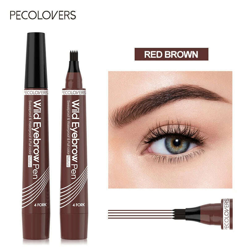 KIMLUD, 6 Colors Eyebrow Pen Waterproof Fork Tip Eyebrow Tattoo Pencil Long Lasting Professional Fine Sketch Liquid Eye Brow Pencil, Red brown, KIMLUD Womens Clothes