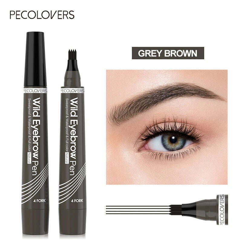 KIMLUD, 6 Colors Eyebrow Pen Waterproof Fork Tip Eyebrow Tattoo Pencil Long Lasting Professional Fine Sketch Liquid Eye Brow Pencil, Grey brown, KIMLUD Womens Clothes