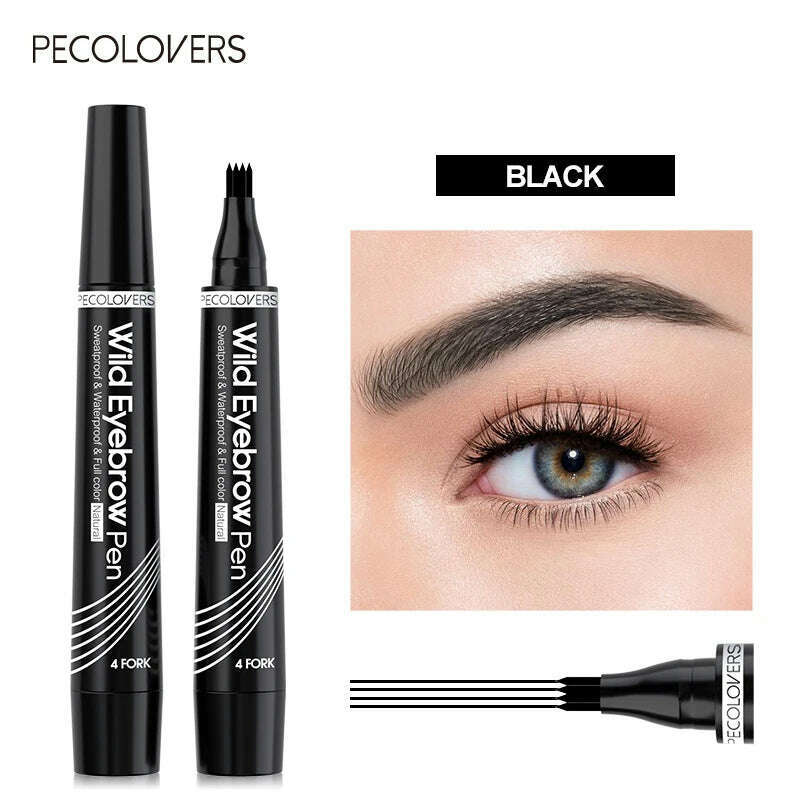 KIMLUD, 6 Colors Eyebrow Pen Waterproof Fork Tip Eyebrow Tattoo Pencil Long Lasting Professional Fine Sketch Liquid Eye Brow Pencil, Black, KIMLUD Womens Clothes