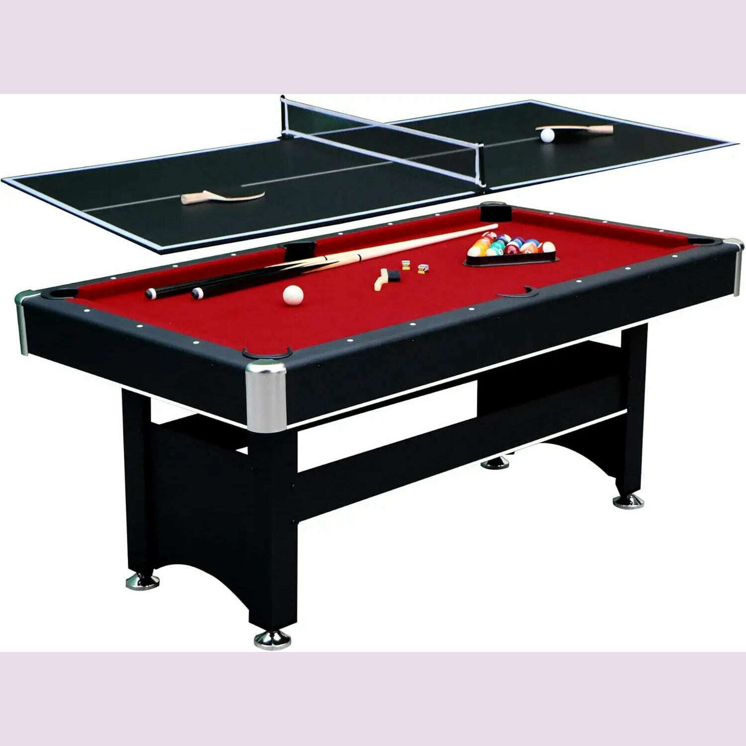 KIMLUD, 6-ft Pool Table with Table Tennis Top - Black with Red Felt, United States, KIMLUD APPAREL - Womens Clothes