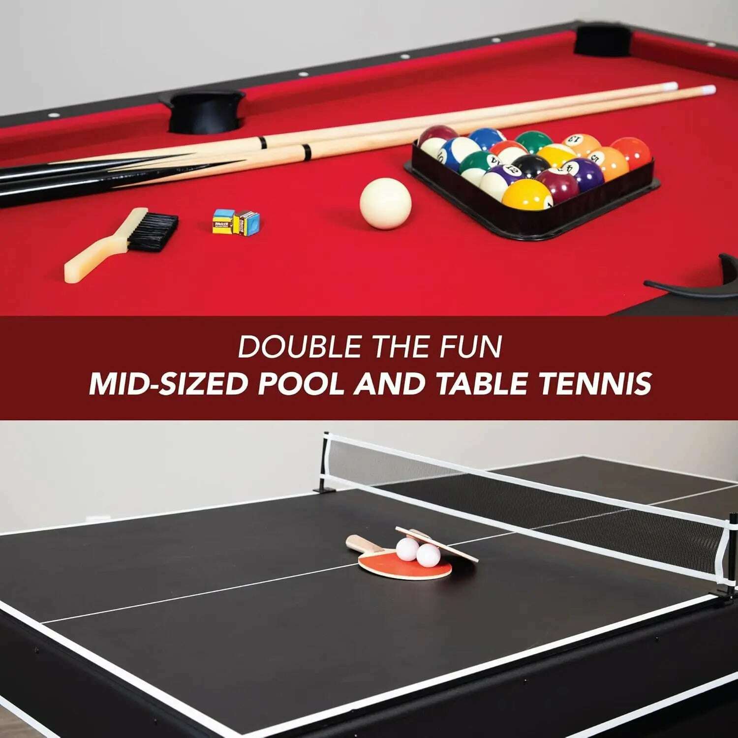 KIMLUD, 6-ft Pool Table with Table Tennis Top - Black with Red Felt, KIMLUD Womens Clothes