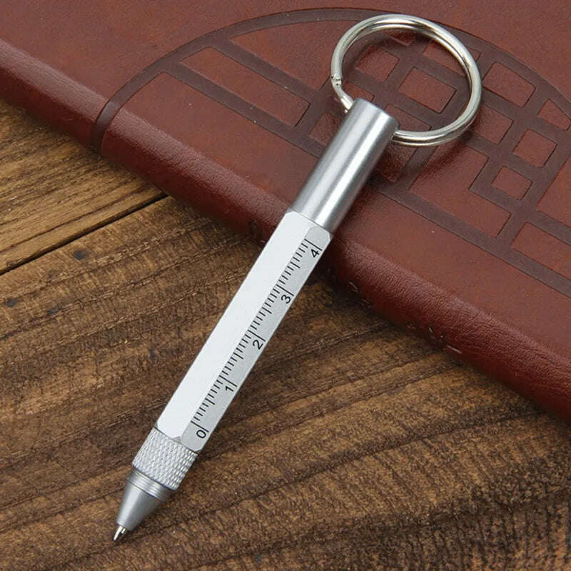 6 In 1 Tool Pens Small Ballpoint Rotating Metal Pens Screwdriver Hexagonal Touch Screen Carabiner Scale Keychain Writing Tools - KIMLUD