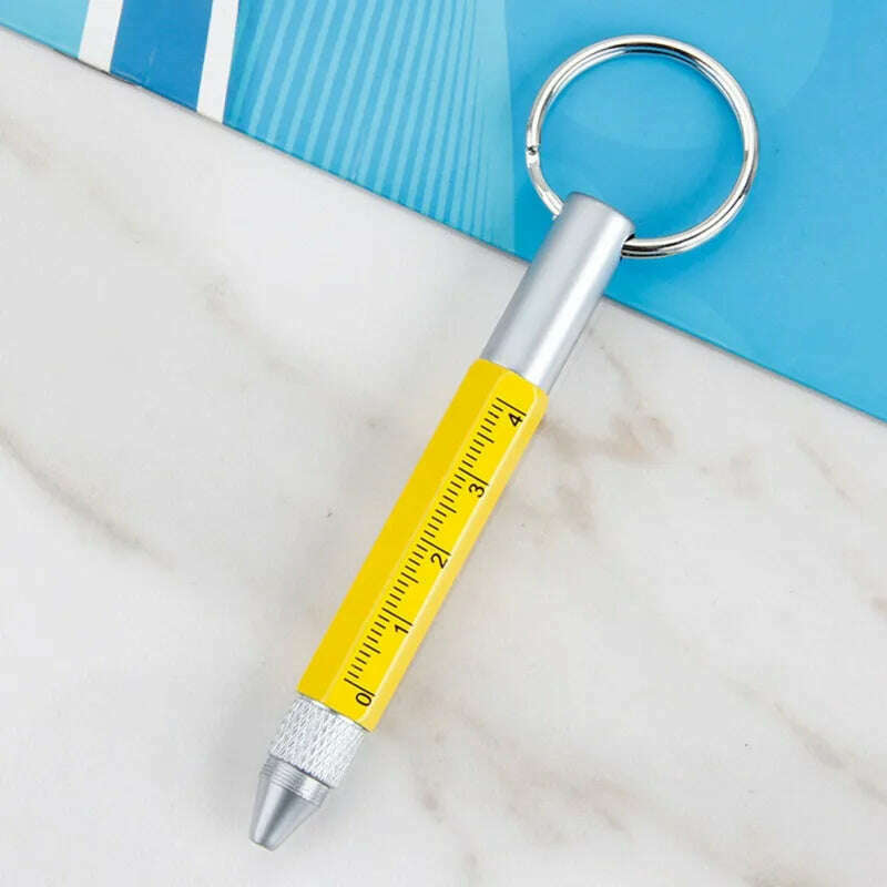 6 In 1 Tool Pens Small Ballpoint Rotating Metal Pens Screwdriver Hexagonal Touch Screen Carabiner Scale Keychain Writing Tools - KIMLUD