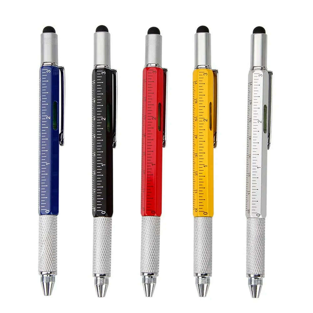 6 In1 Multi-Function Ballpoint Pen 1PC Modern Handheld Tool Measure Technical Ruler Screwdriver Touch Screen Stylus Spirit Level - KIMLUD