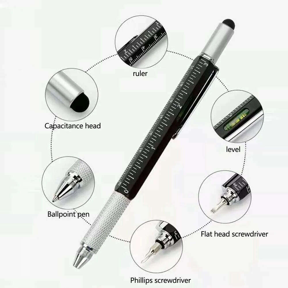 KIMLUD, 6 In1 Multi-Function Ballpoint Pen 1PC Modern Handheld Tool Measure Technical Ruler Screwdriver Touch Screen Stylus Spirit Level, KIMLUD Womens Clothes