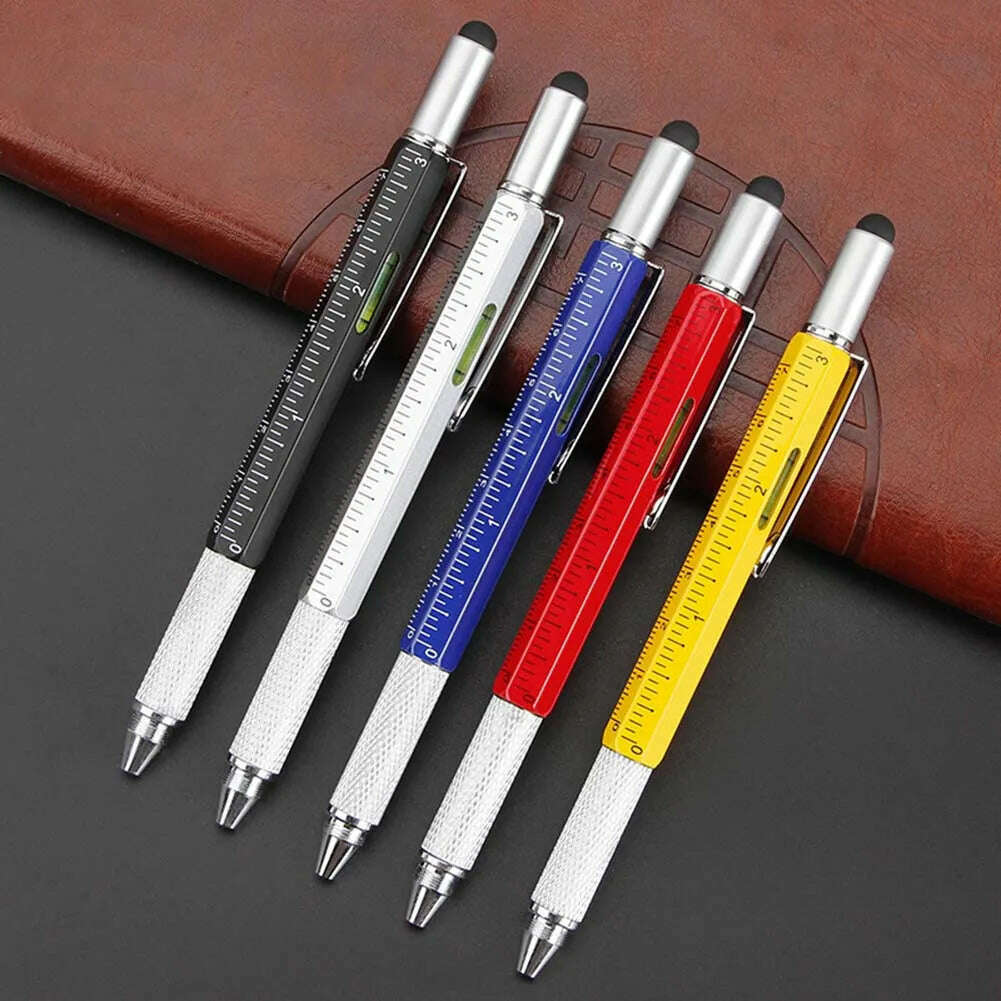 6 In1 Multi-Function Ballpoint Pen 1PC Modern Handheld Tool Measure Technical Ruler Screwdriver Touch Screen Stylus Spirit Level - KIMLUD