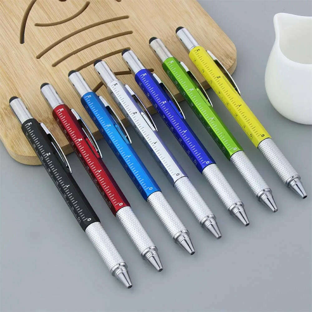 6 In1 Multi-Function Ballpoint Pen 1PC Modern Handheld Tool Measure Technical Ruler Screwdriver Touch Screen Stylus Spirit Level - KIMLUD