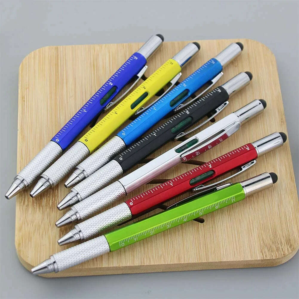 6 In1 Multi-Function Ballpoint Pen 1PC Modern Handheld Tool Measure Technical Ruler Screwdriver Touch Screen Stylus Spirit Level - KIMLUD