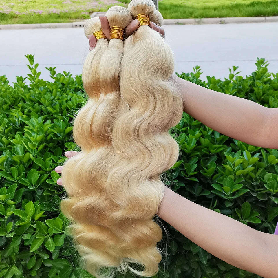 KIMLUD, 613 Honey Blonde Color Hair Extension Brazilian Hair Weave Bundle 8-30 Inch Body Wave Remy Human Hair Can Buy 1 3 4 Bundle Deal, KIMLUD Womens Clothes